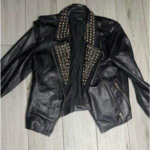 BLACK 100% GENUINE LEATHER STUDDED JACKET